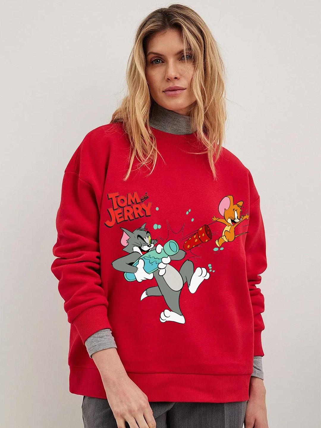 

RAYACLOSET Women Printed Sweatshirt, Red