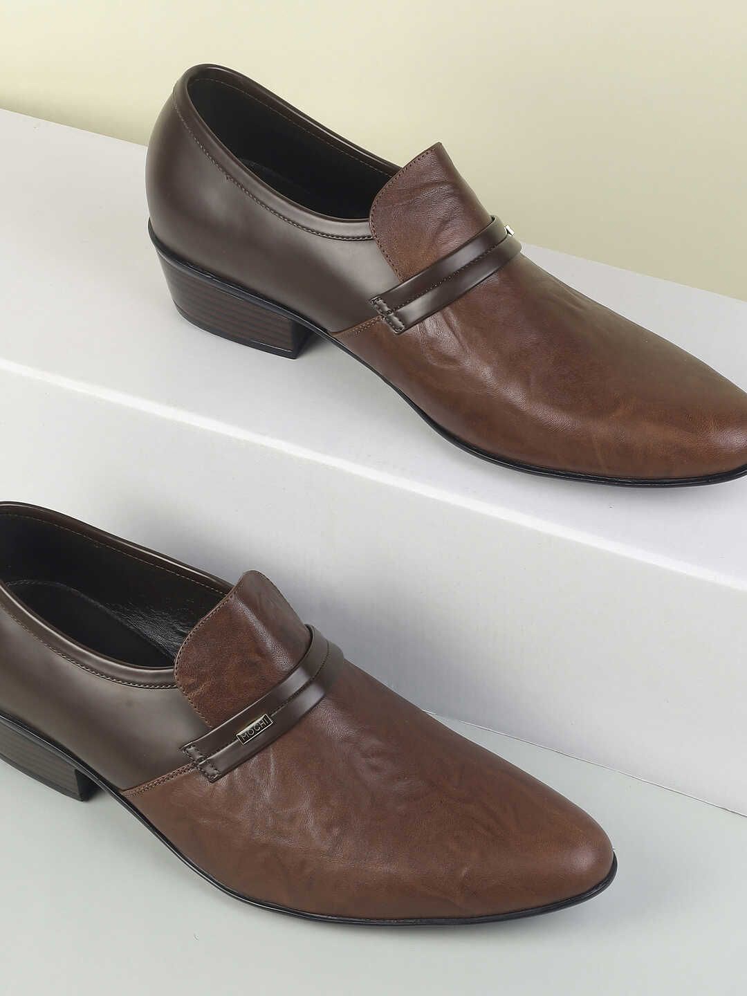 

Mochi Men Leather Formal Slip-On Shoes, Brown
