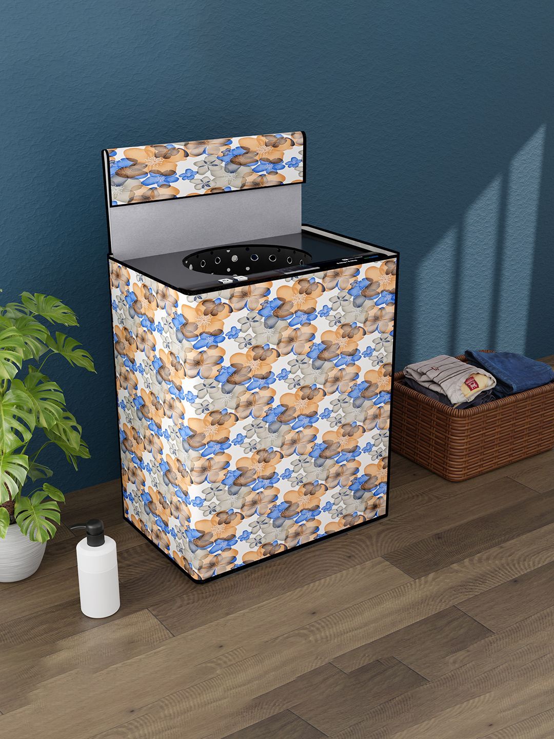 

Kuber Industries Blue & Brown Printed Washing Machine Cover