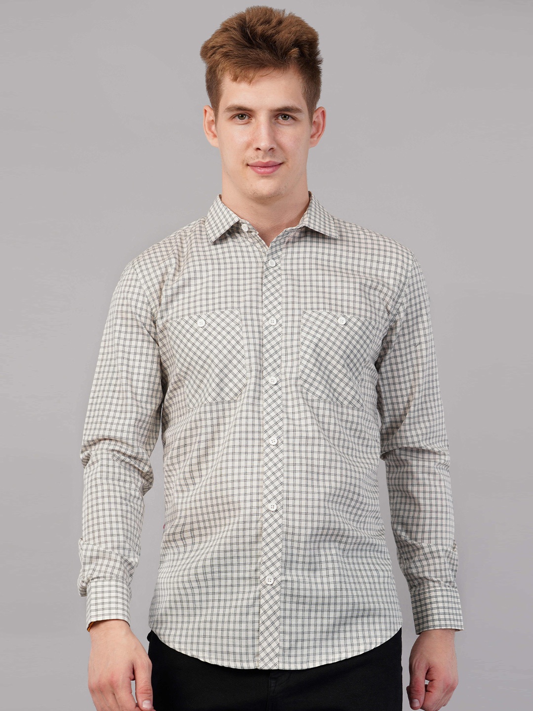 

Binioz Men Classic Gingham Checks Opaque Checked Casual Shirt, Grey