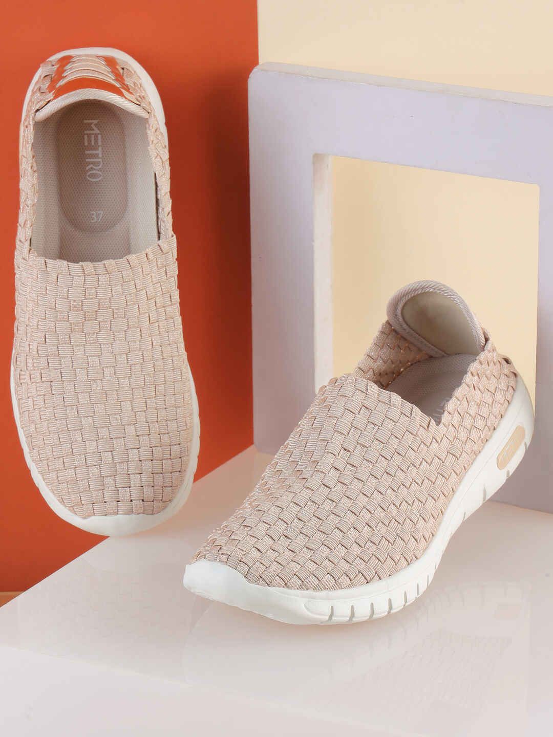 

Metro Women Woven Design Slip-On Sneaker, Cream