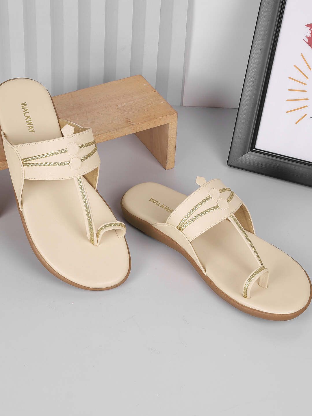 

WALKWAY by Metro Embellished Comfort Sandals with Buckles, Beige