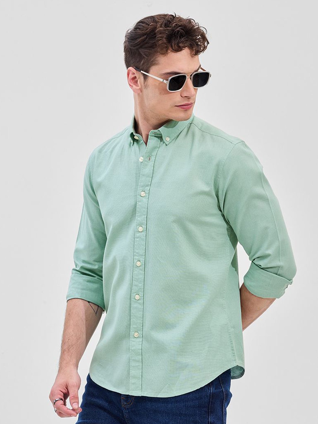 

Snitch Men Classic Slim Fit Opaque Formal Shirt, Green