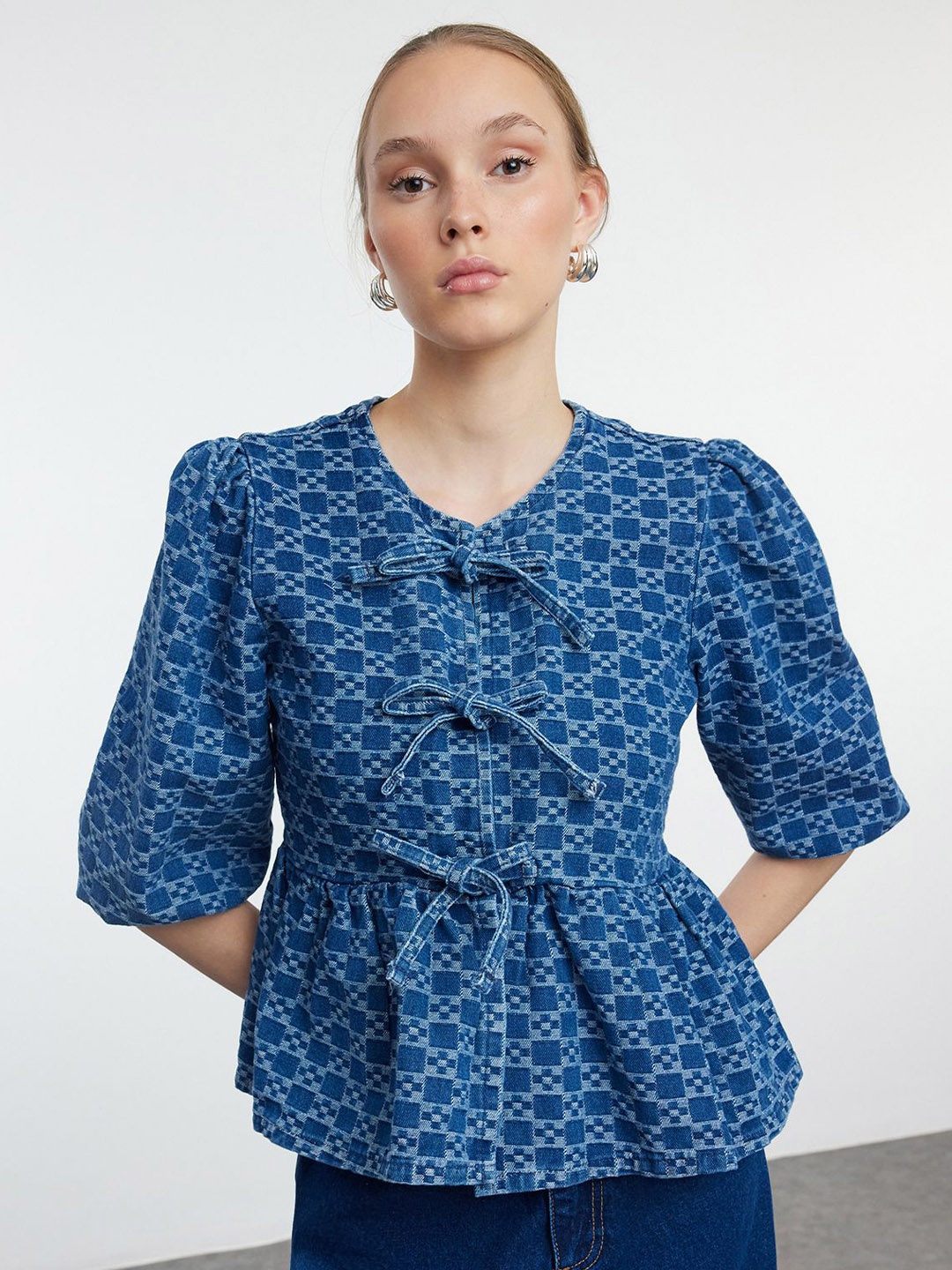 

Trendyol Floral Print Cotton Wrap Top, Na