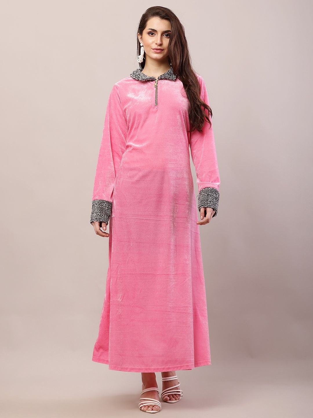 

Raabta Fashion Velvet Maternity Maxi Dress, Pink