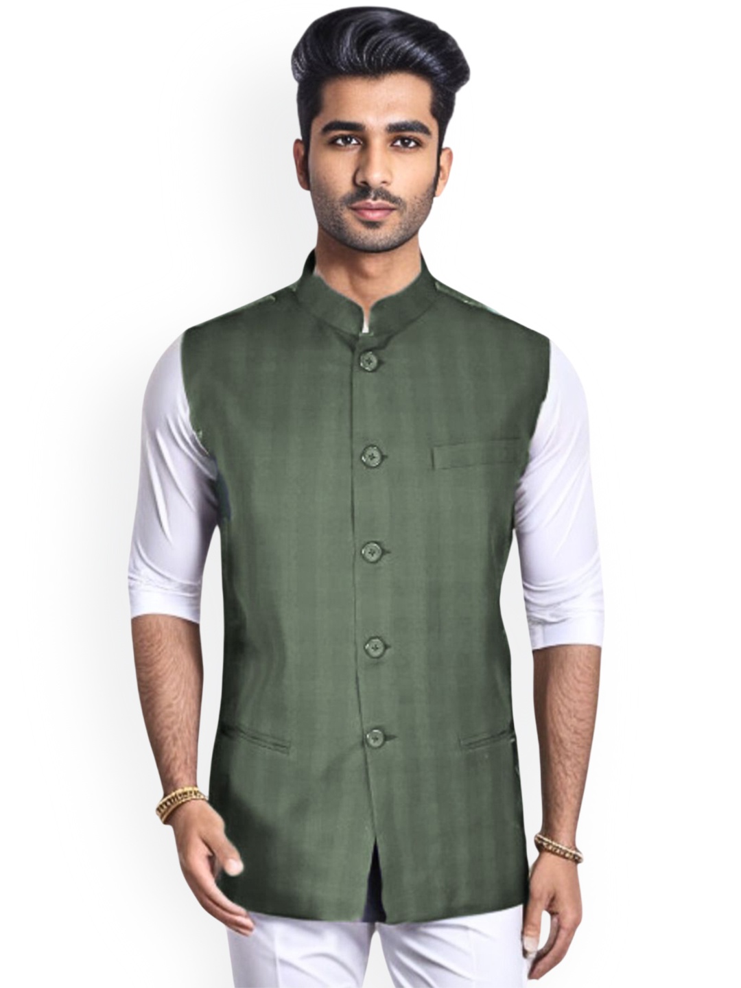 

Blacksmith Woven Design Nehru Jacket, Green