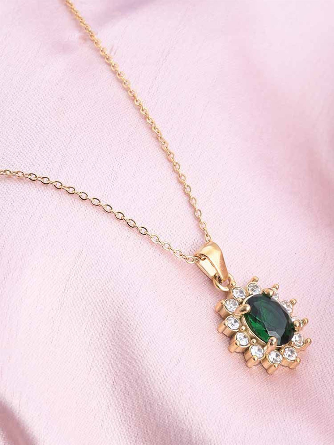

PALMONAS 18K Gold-Plated Stainless Steel Sapphire & Diamond Studded Halo Pendant Chain