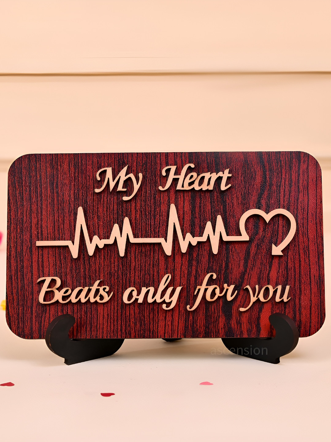 

Ascension Brown & Beige Typography Engraved Wooden Showpiece With Stand