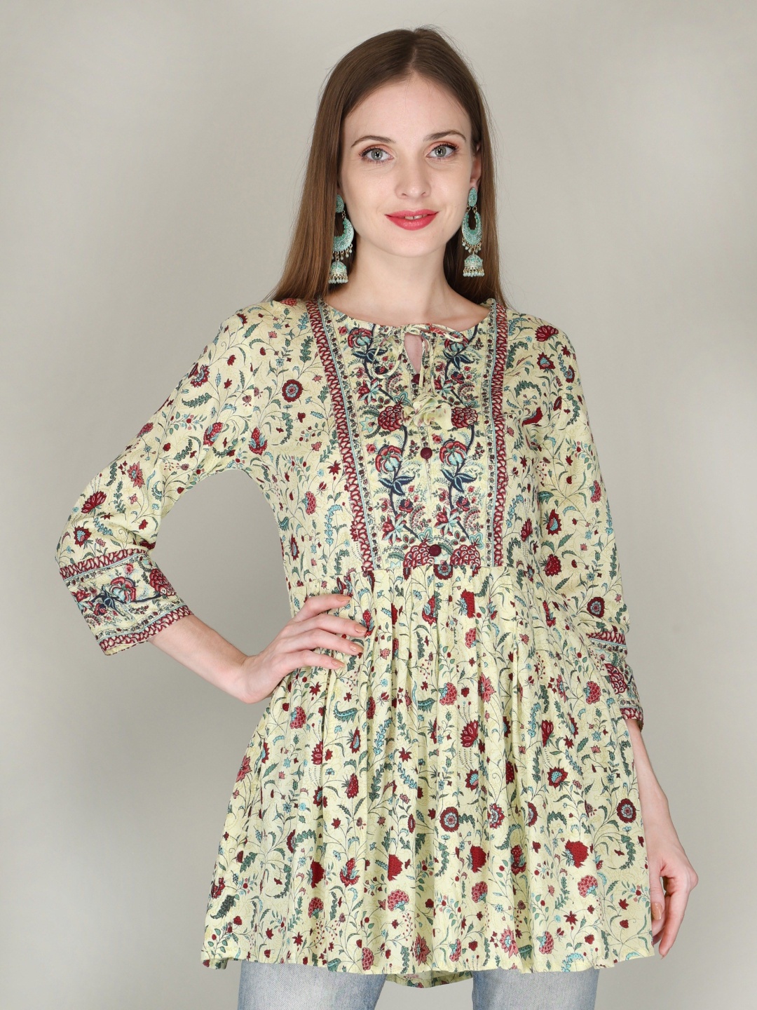 

AJ ART Women Floral Printed Floral Anarkali Kurta, Beige