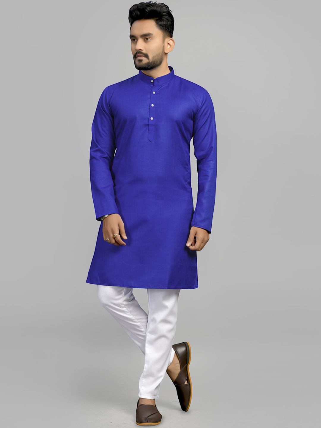 

Fashion FRICKS Band Collar Straight Kurta, Blue