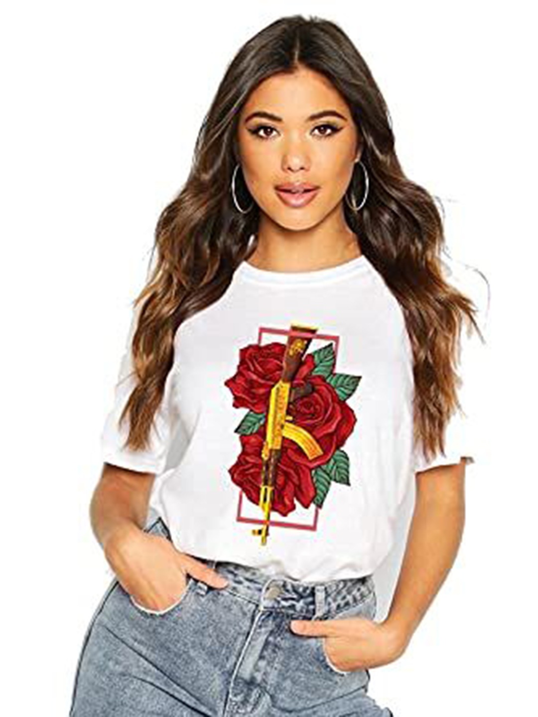 

VLAM Women Floral Printed Extended Sleeves Tropical T-shirt, White