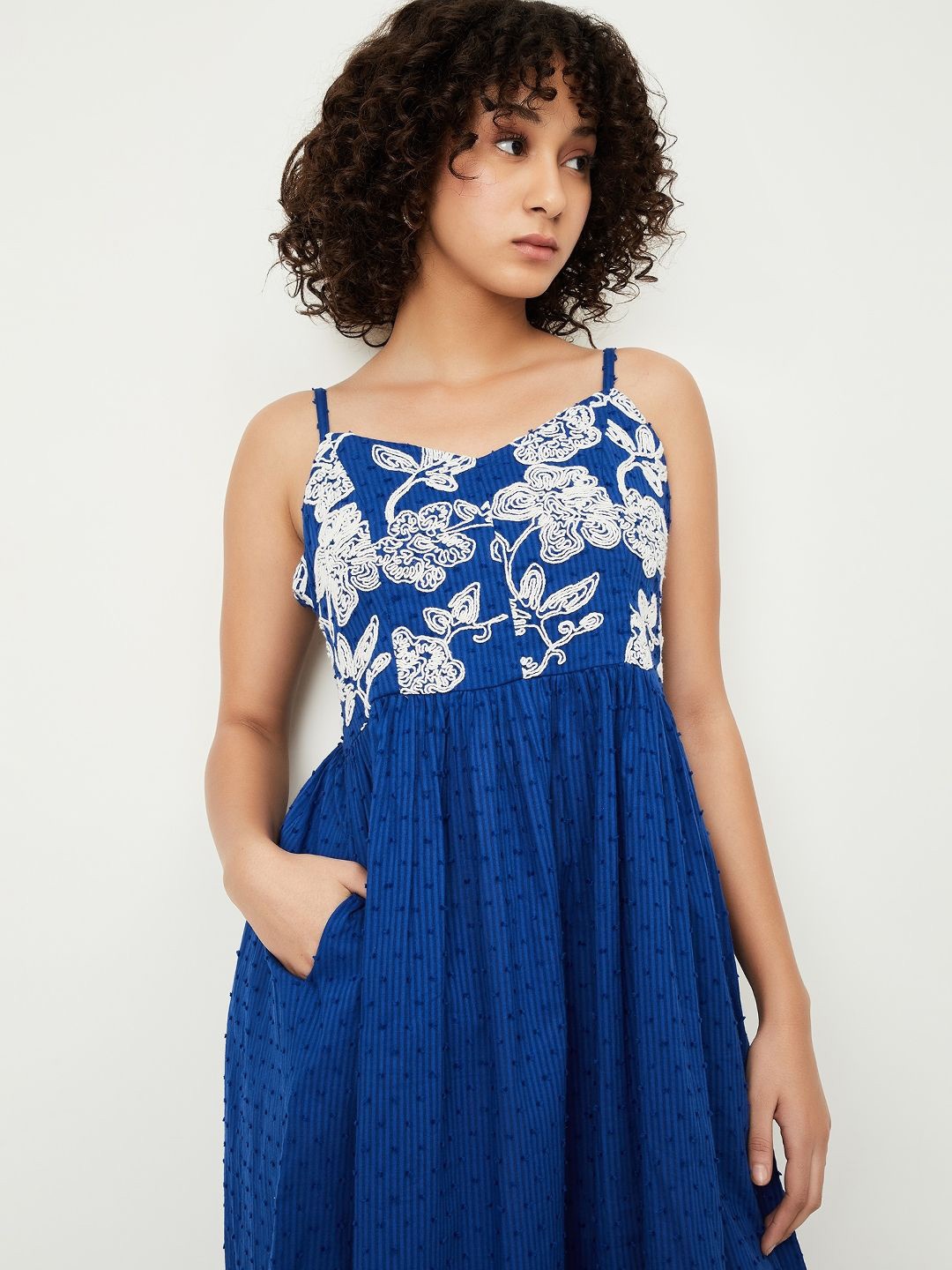

max Floral Print Fit & Flare Midi Dress, Blue