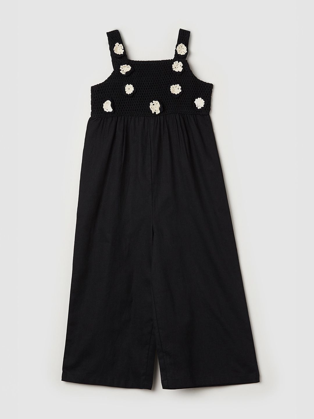 

max Girls Self Design Cotton Playsuit, Black