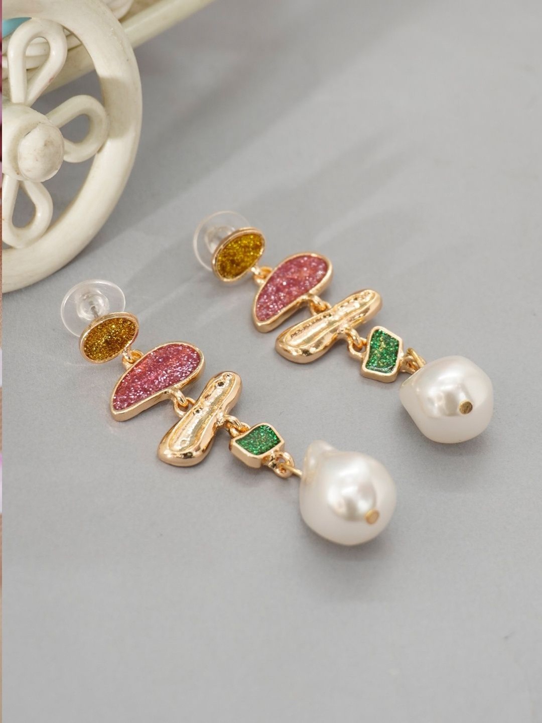 

Niscka Gold-Plated Onyx Stones Studded Contemporary Shaped Drop Earrings