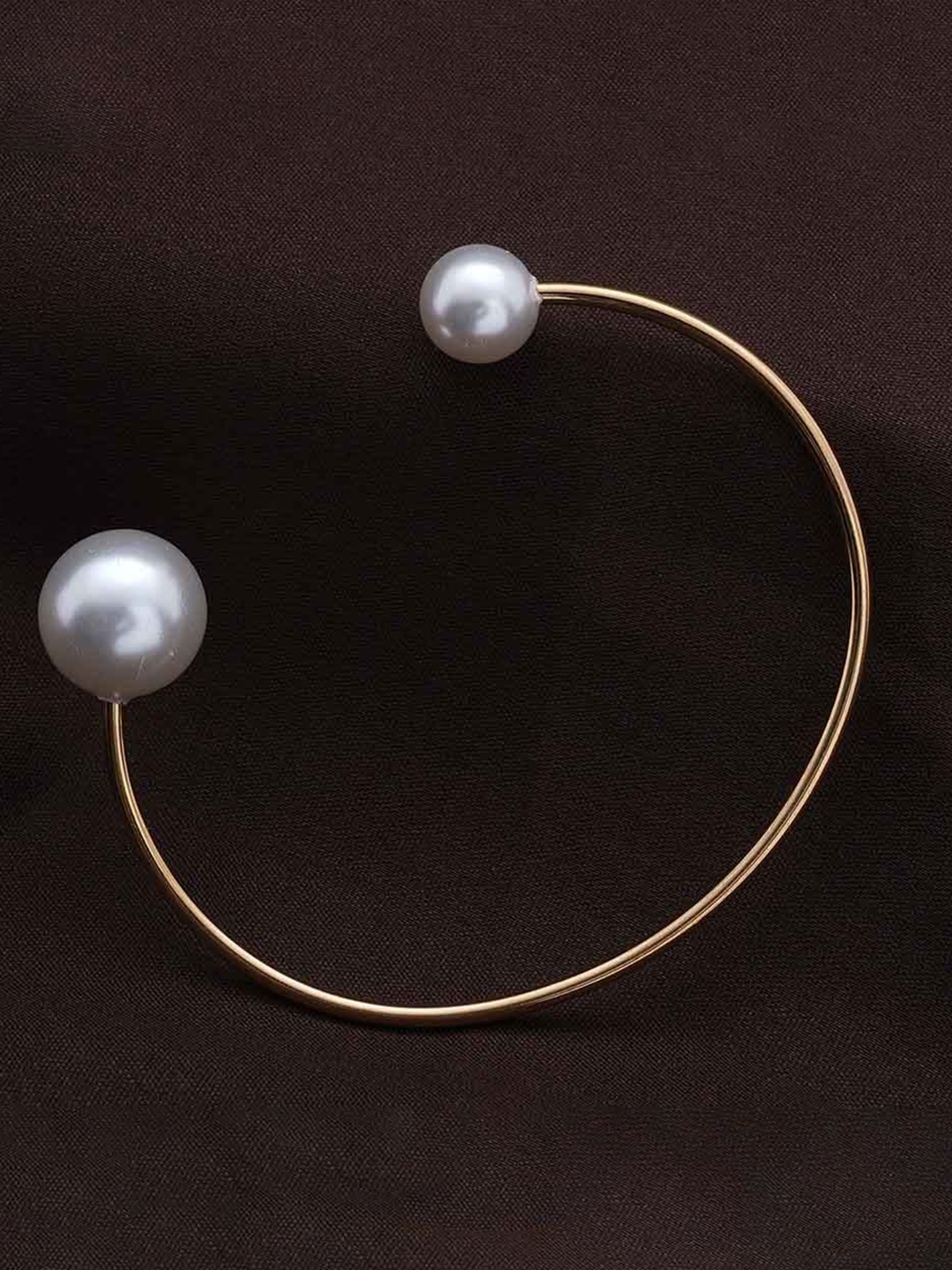 

PALMONAS Gold-Plated Pearls Beaded Waterproof & Anti-Tarnish Stainless Steel Cuff Bracelet
