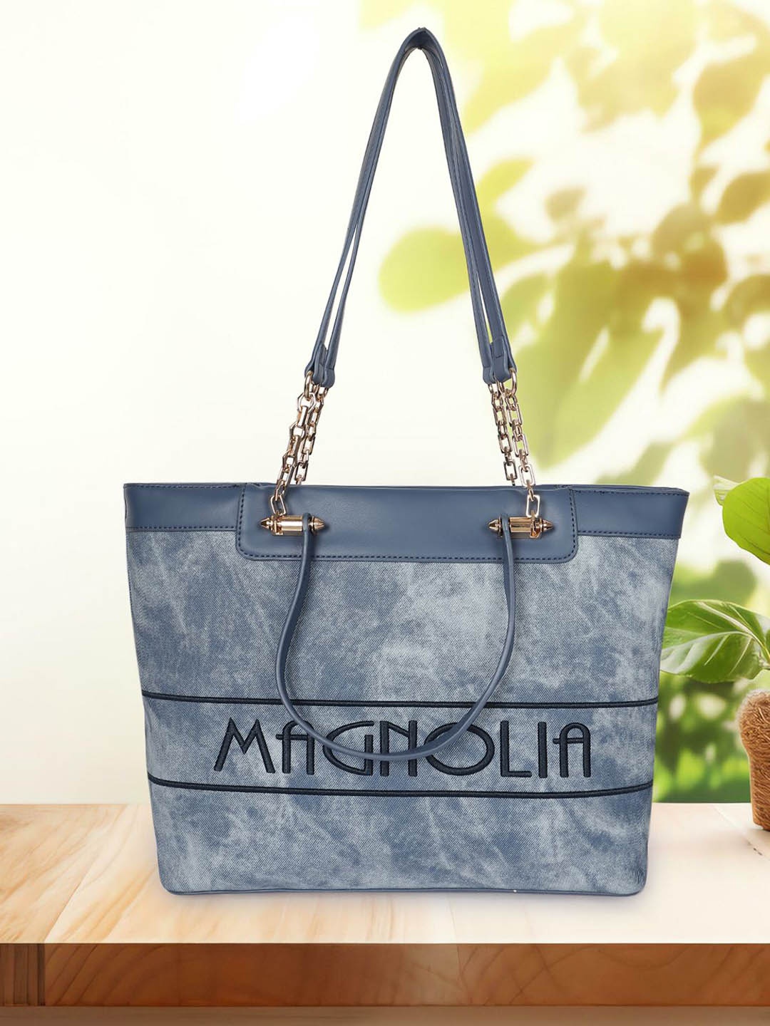 

MAGNOLIA Printed PU Structured Tote Bag, Blue