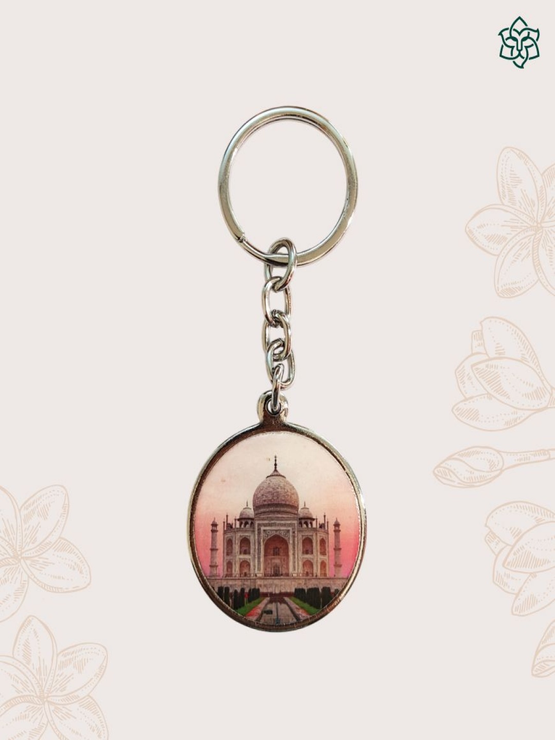 

MAATIR DESIGNS Taj Mahal Printed Round Keychain, Pink