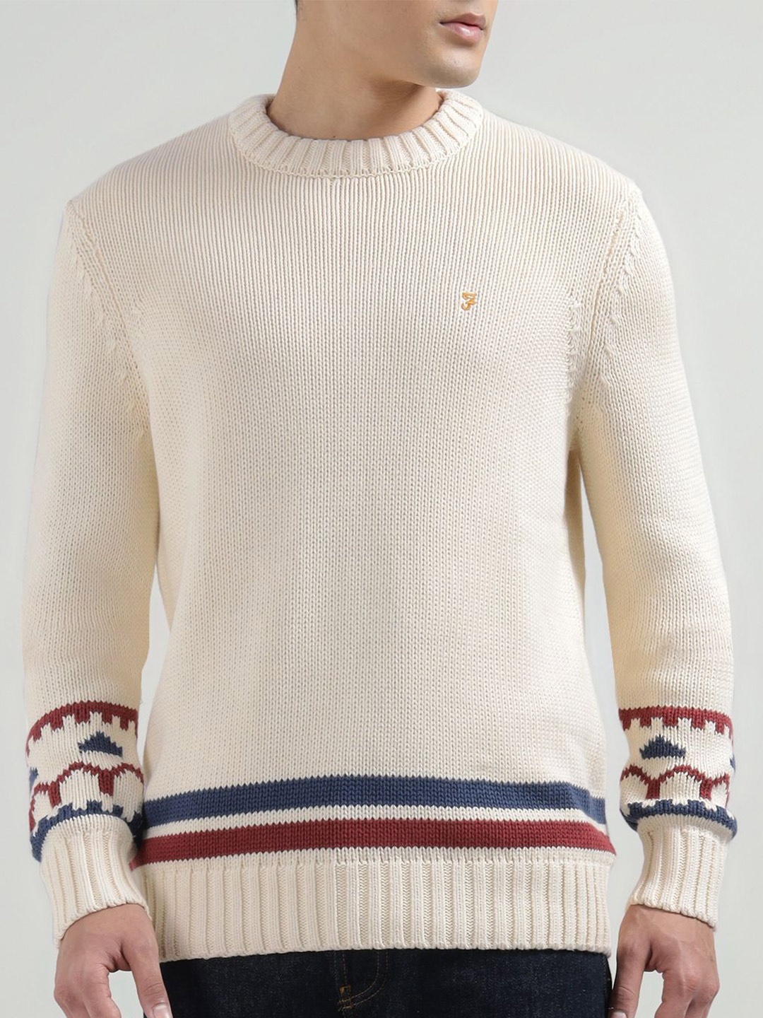 

Farah Men Striped Cotton Pullover, Cream