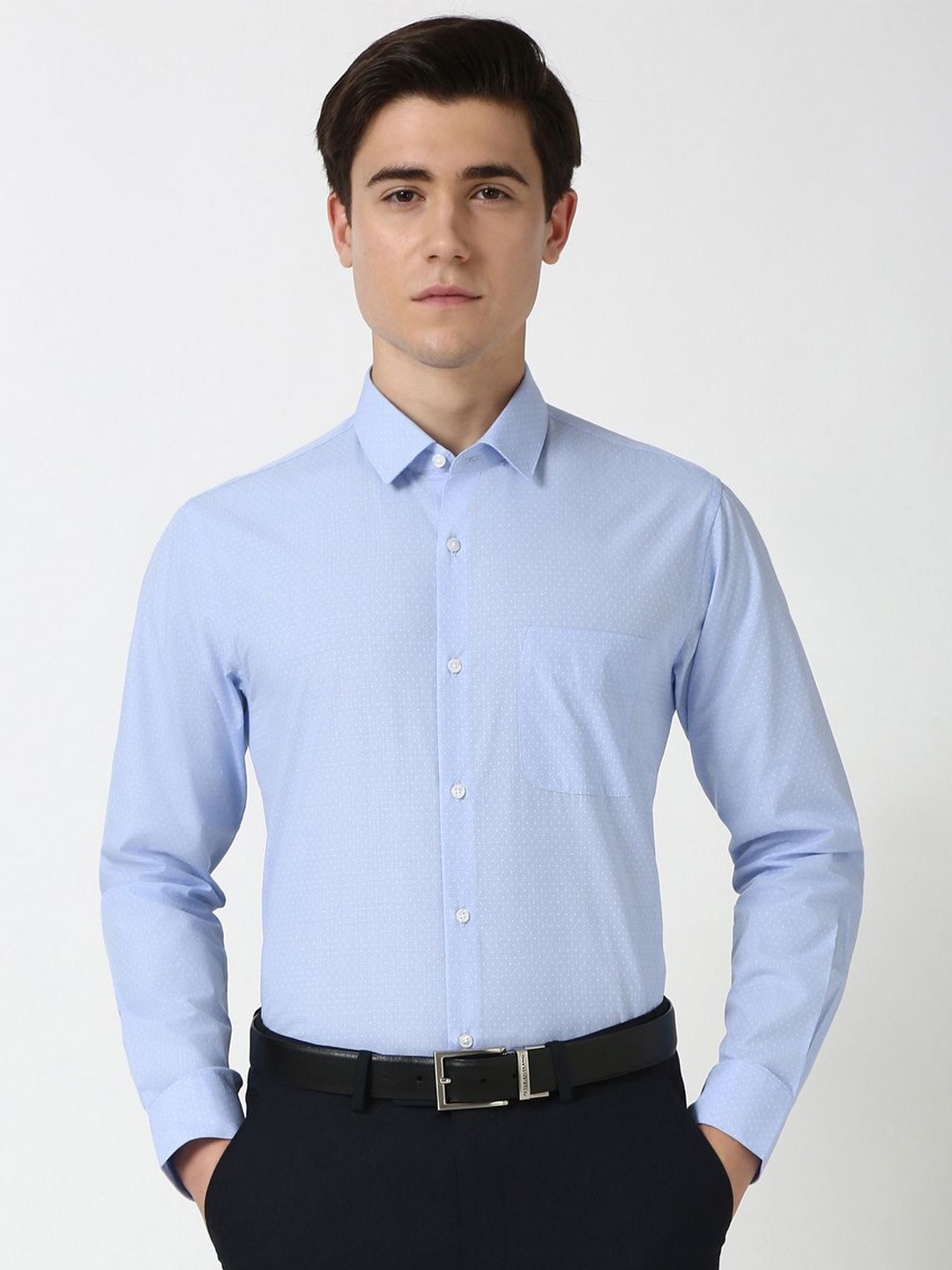 

Peter England Men Slim Fit Spread Collar Textured Cotton Formal Shirt, Blue