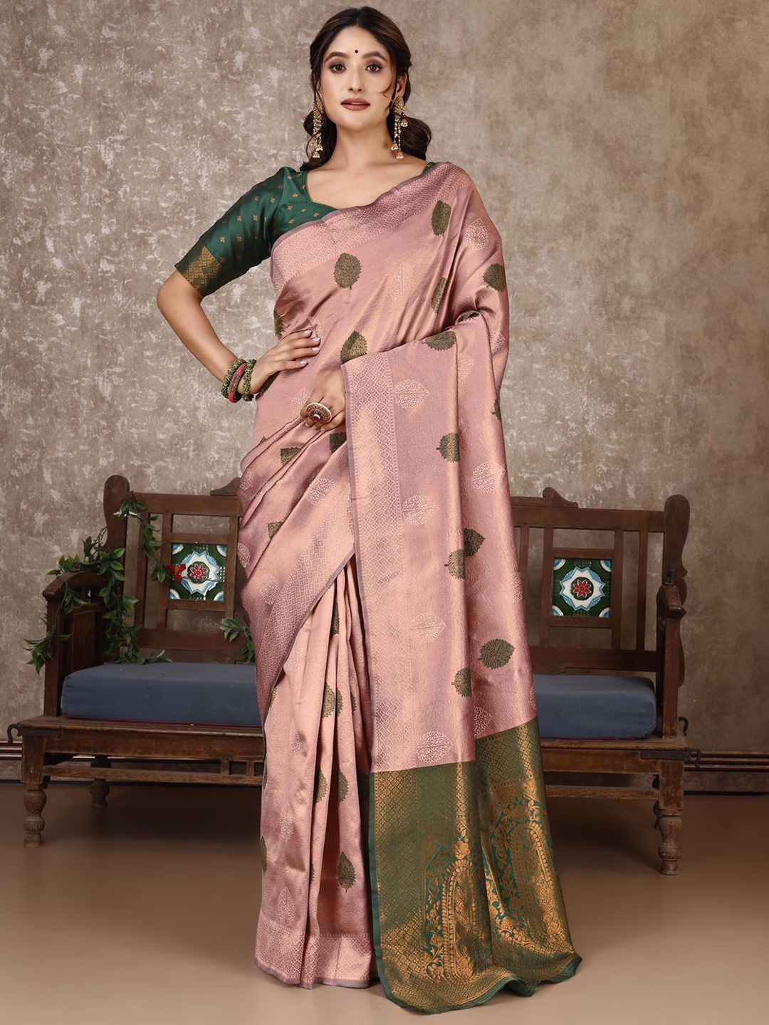 

F FASHION Ethnic Motifs Woven Design Zari Banarasi Saree, Cream