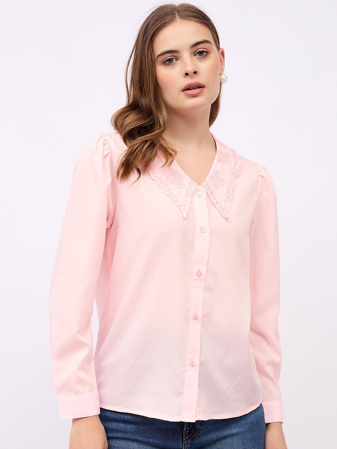 

Styli Regular Fit Peter Pan Collar Shirt, Pink