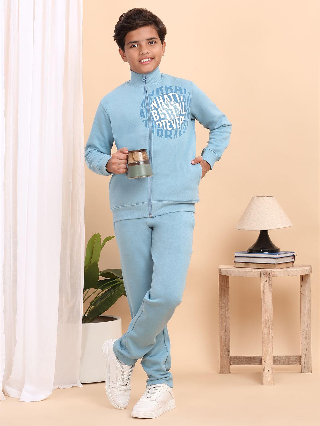 

Sweet Dreams Boys Printed Mock Collar Mid-Rise Tracksuits, Blue