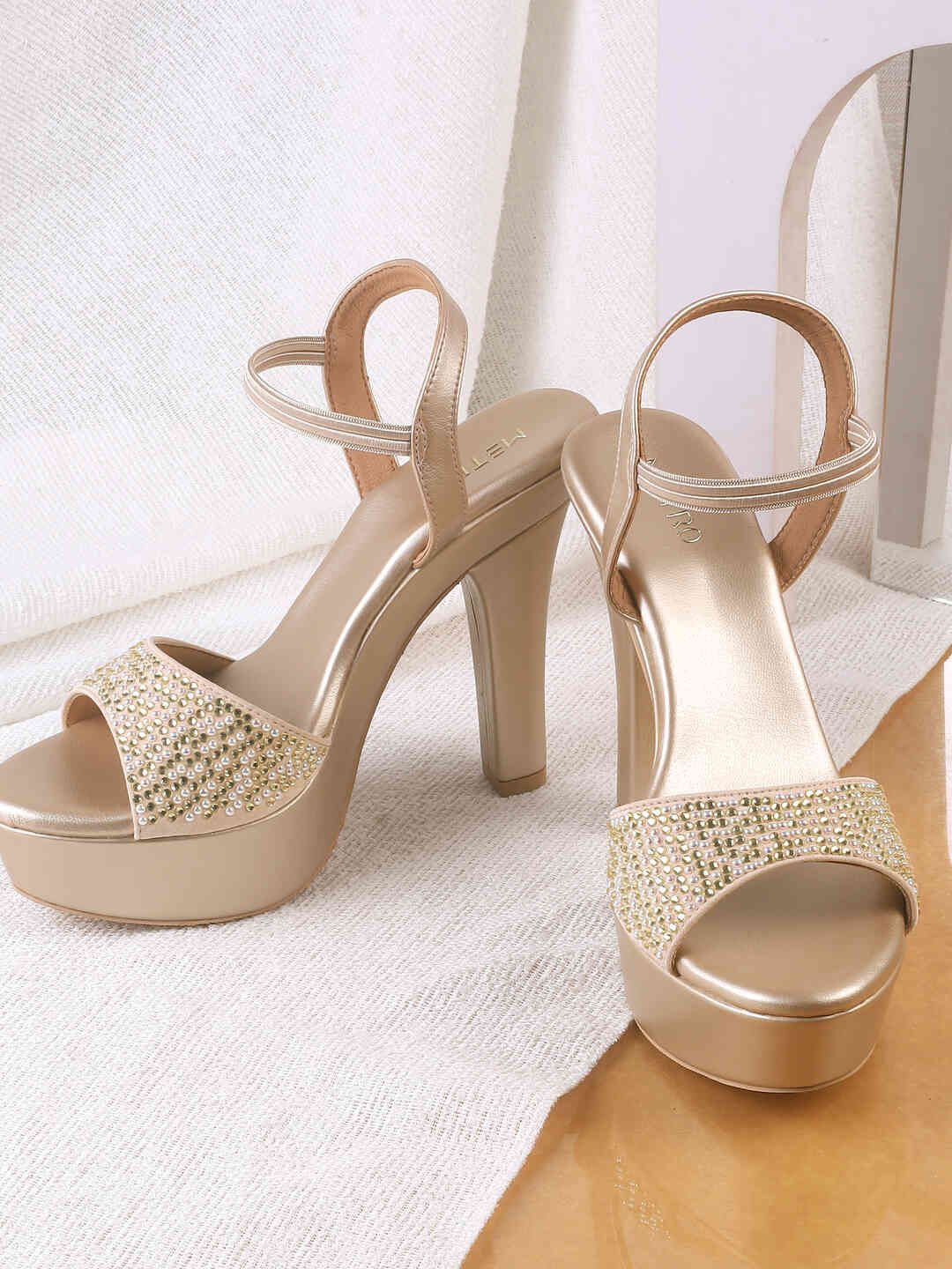 

Metro Embellished Block Heel Sandals, Gold