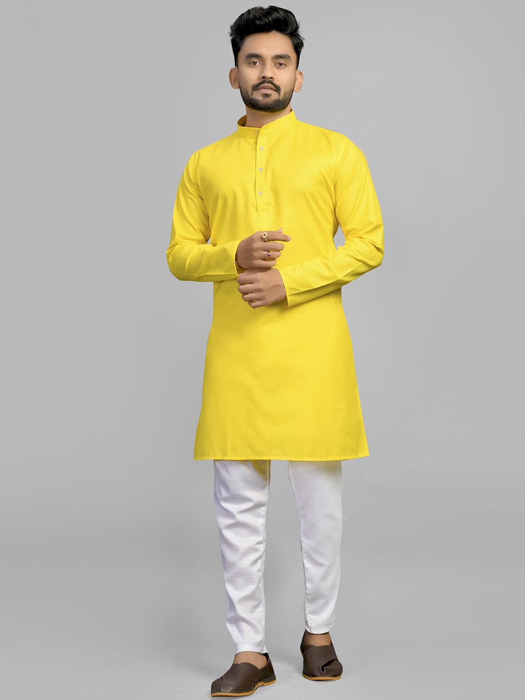 

Fashion FRICKS Band Collar Straight Kurta, Yellow