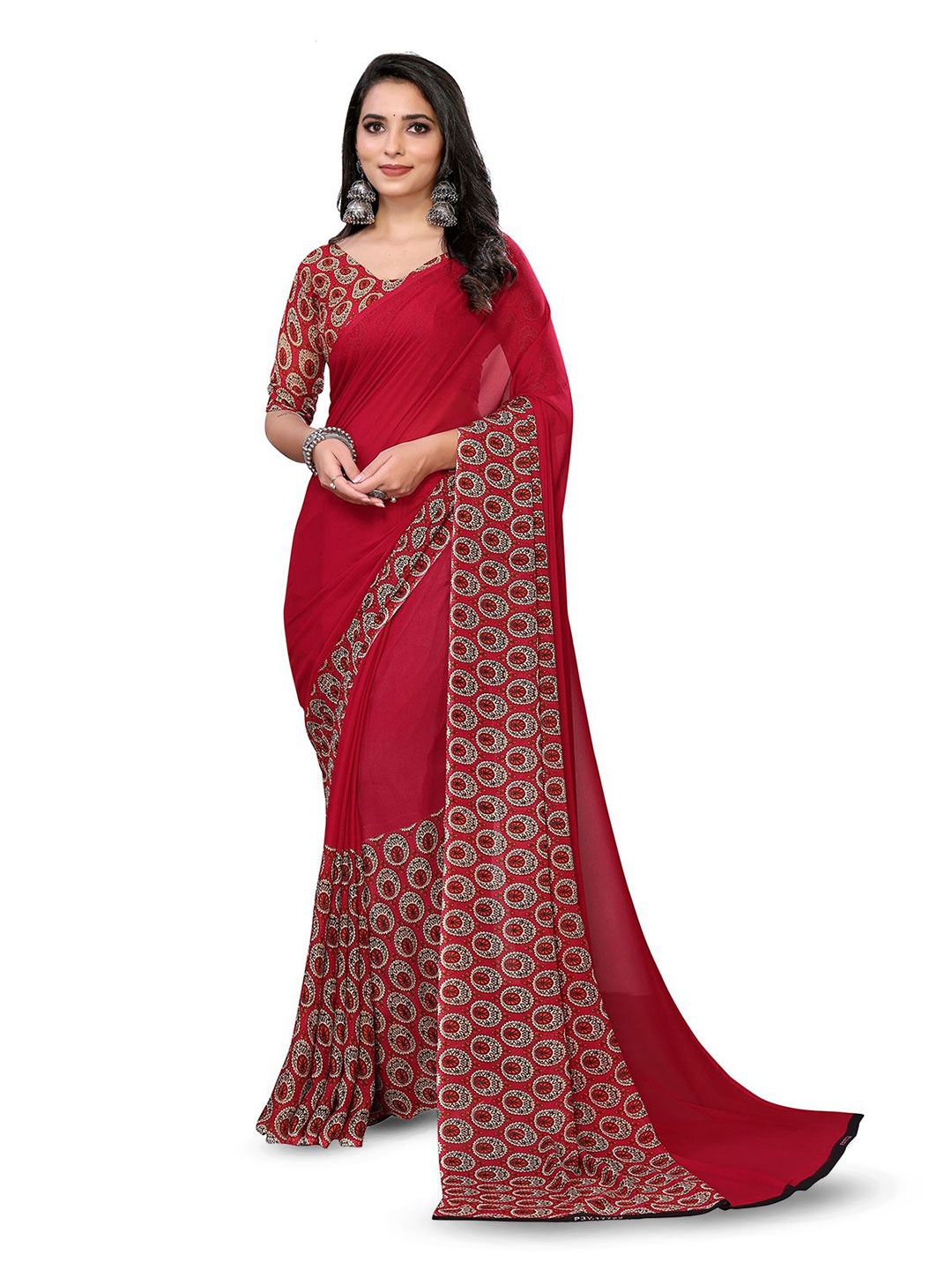 

Moda Rapido Poly Georgette Saree, Red