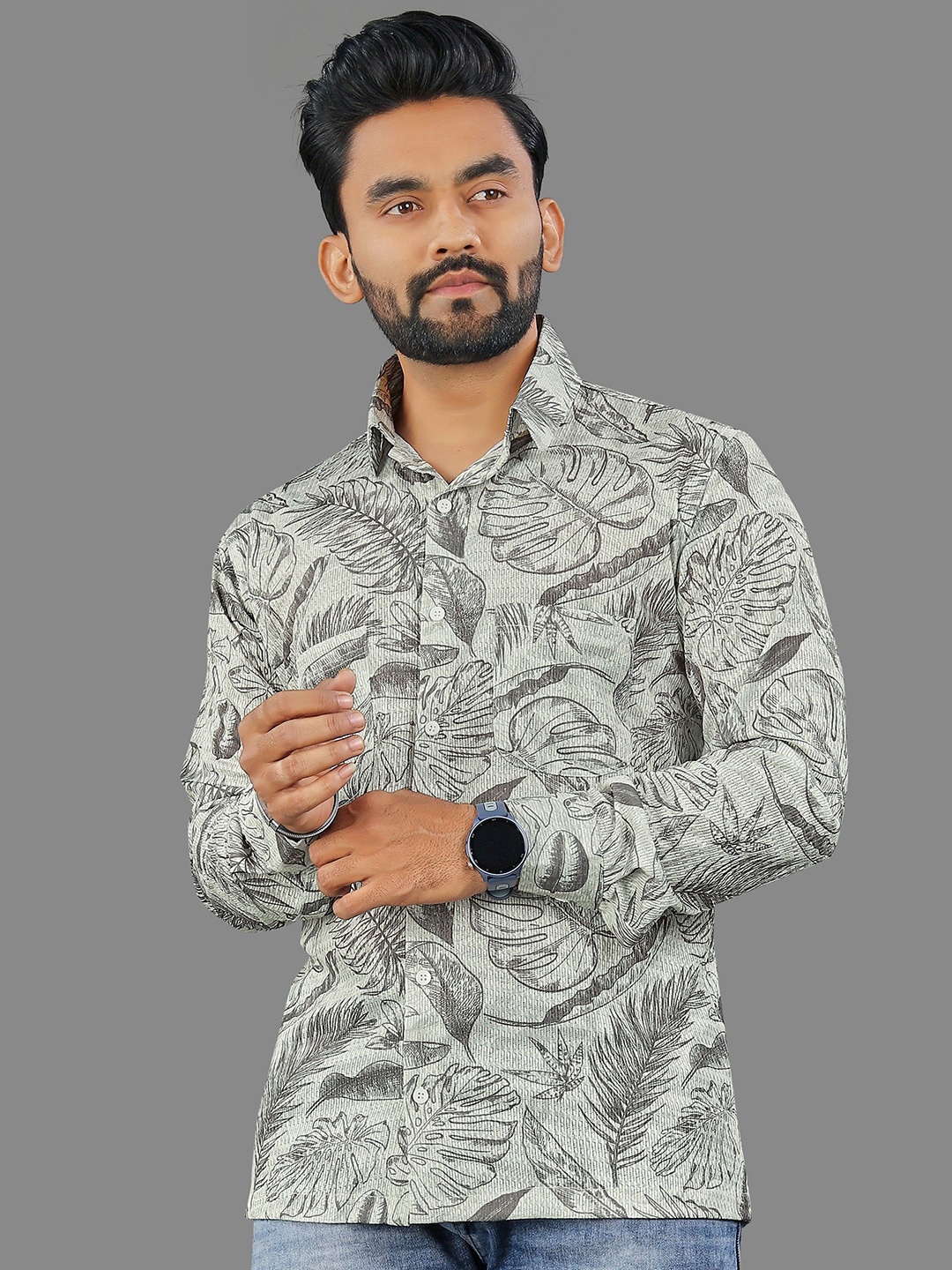 

IKON FASHION Men Relaxed Fit Spread Collar Textured Casual Shirt, Grey