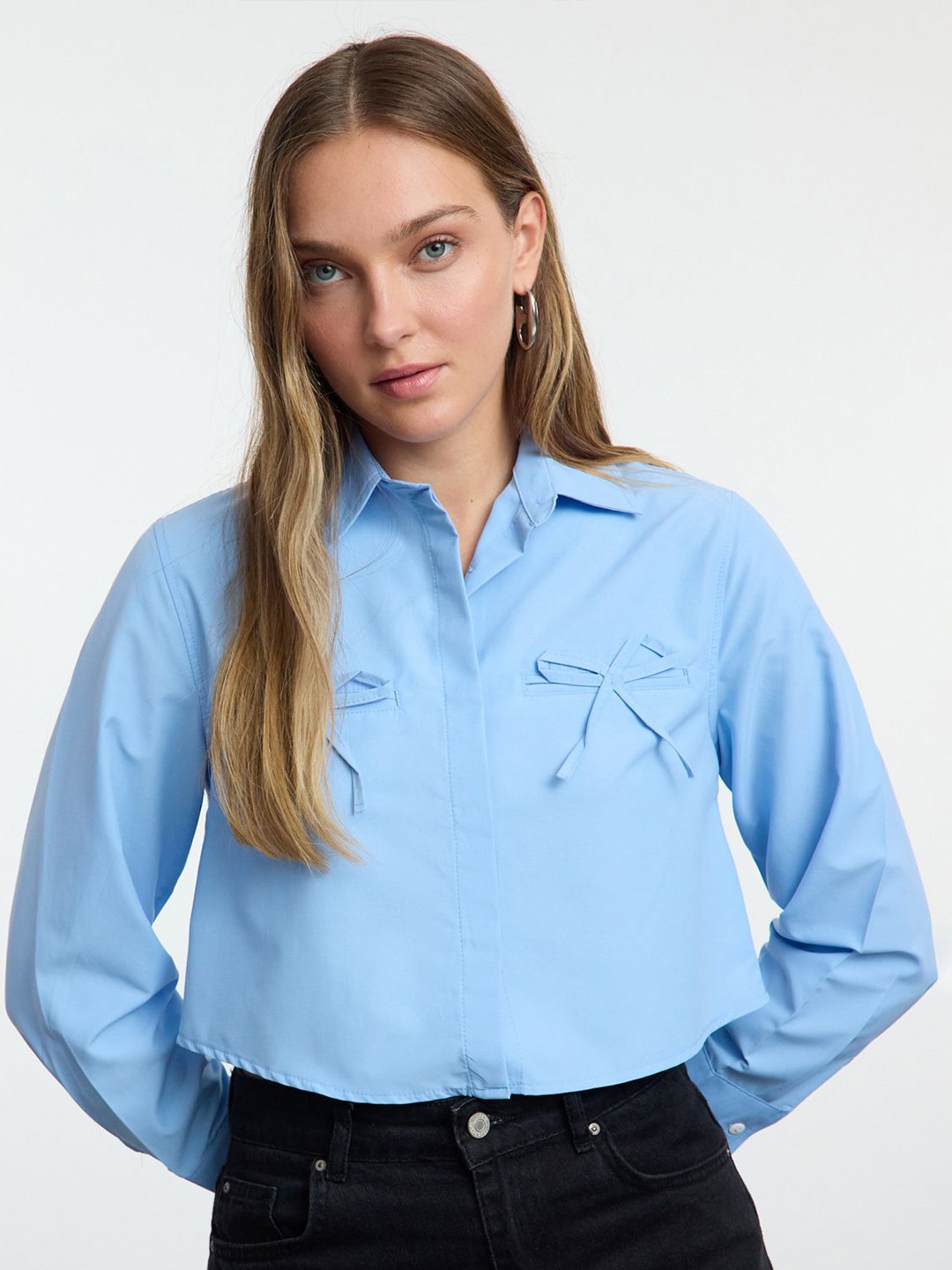 

Trendyol Women Spread Collar Solid Casual Shirt, Blue