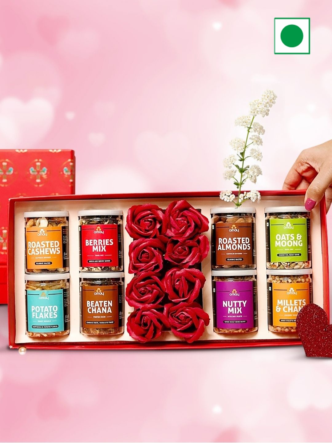 

Omay Foods 10 Pcs Nourishing Serenity Valentine's Gift Box 1200 g, Red