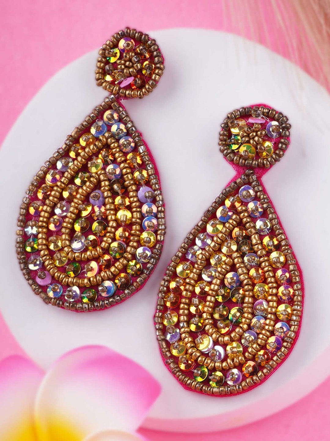 

Adwitiya Artificial Beads Studded Contemporary Shaped Drop Earrings, Gold