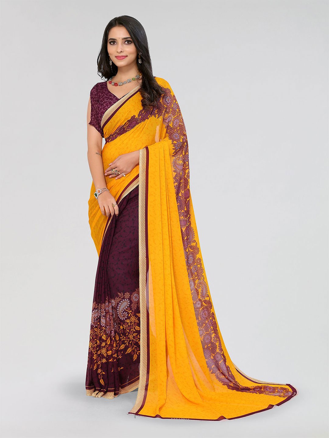 

Moda Rapido Printed Saree With Unstiched Blouse Piece, Yellow