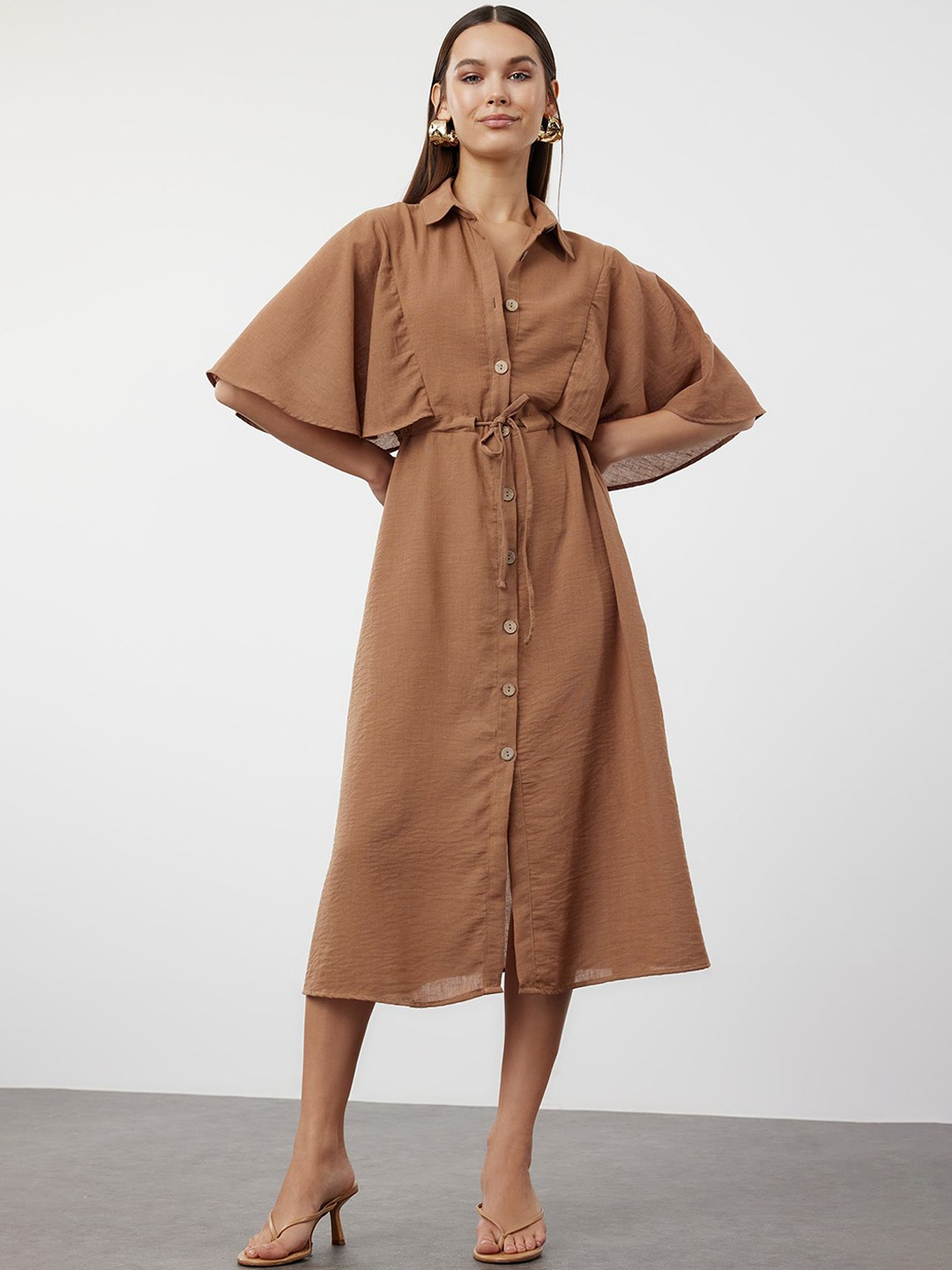

Trendyol Women Shirt Midi Dress, Brown