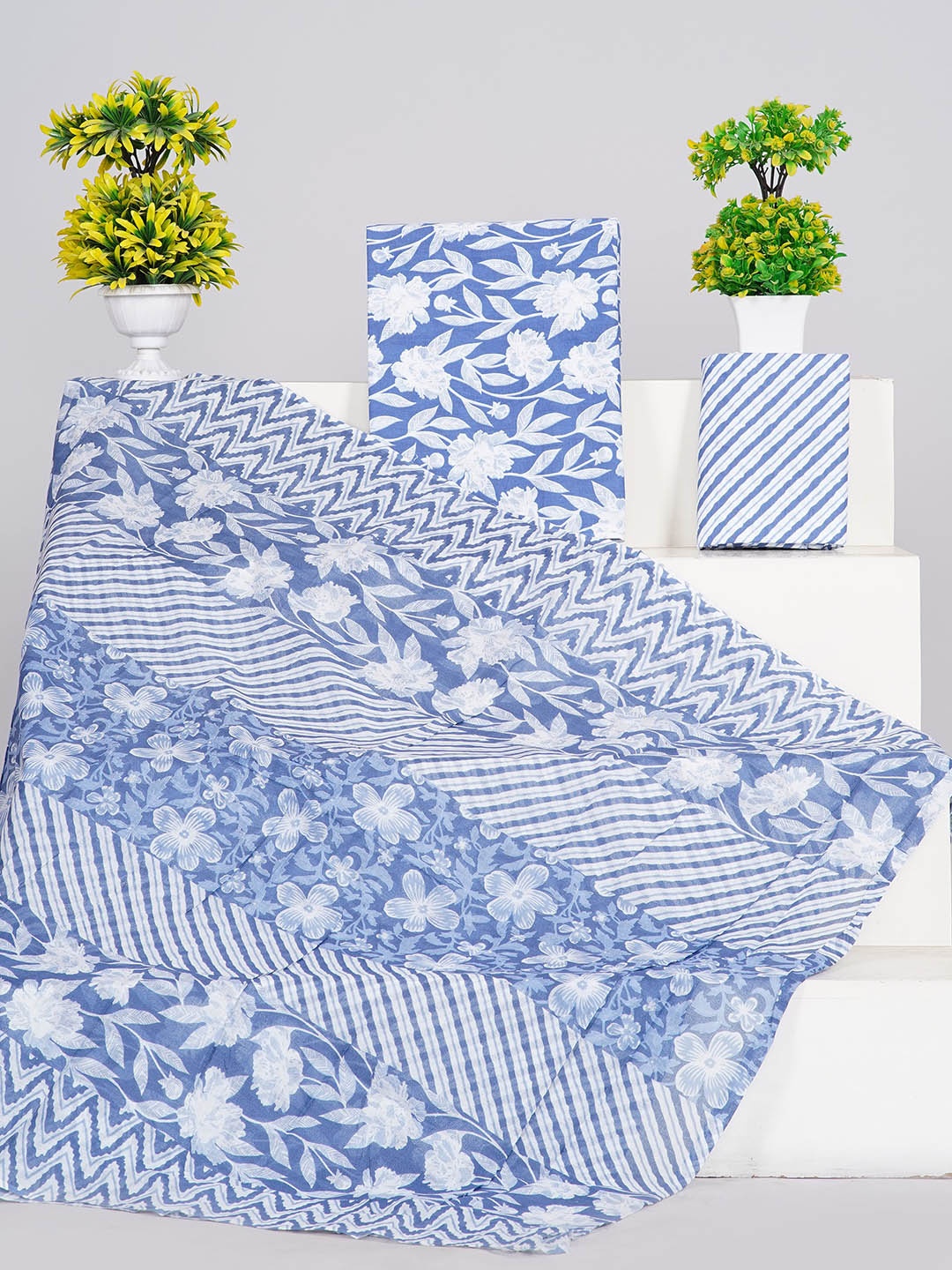 

KIAARON Printed Pure Cotton Unstitched Dress Material, Blue