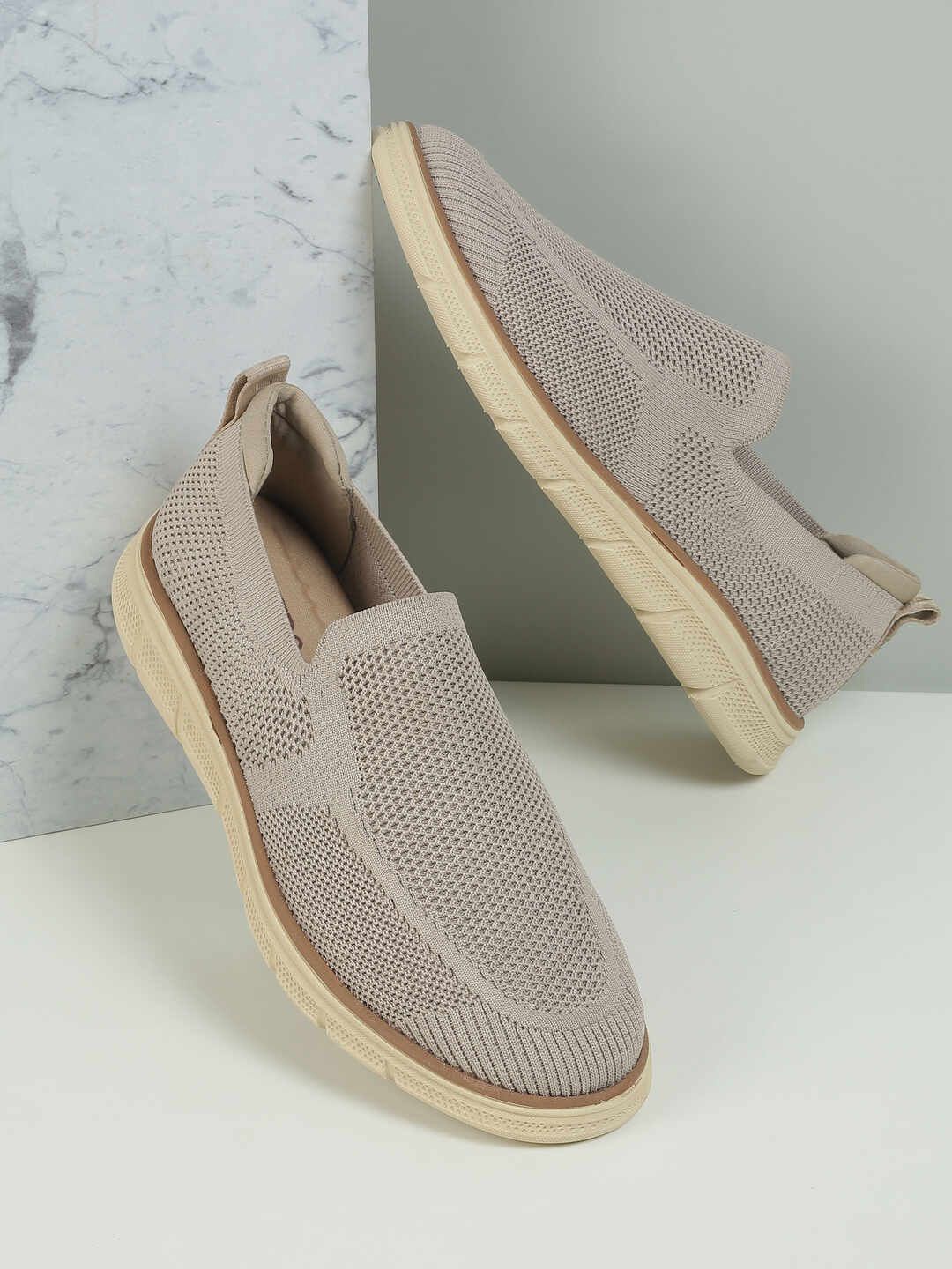 

Metro Men Woven Design Suede Slip-On Sneakers, Beige