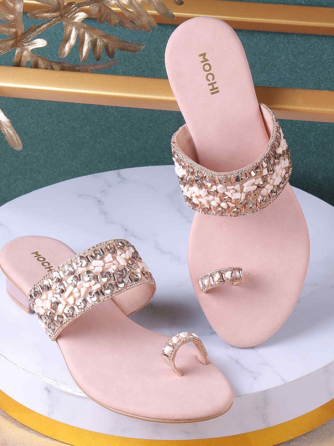 

Mochi Embellished Wedge Mules, Peach