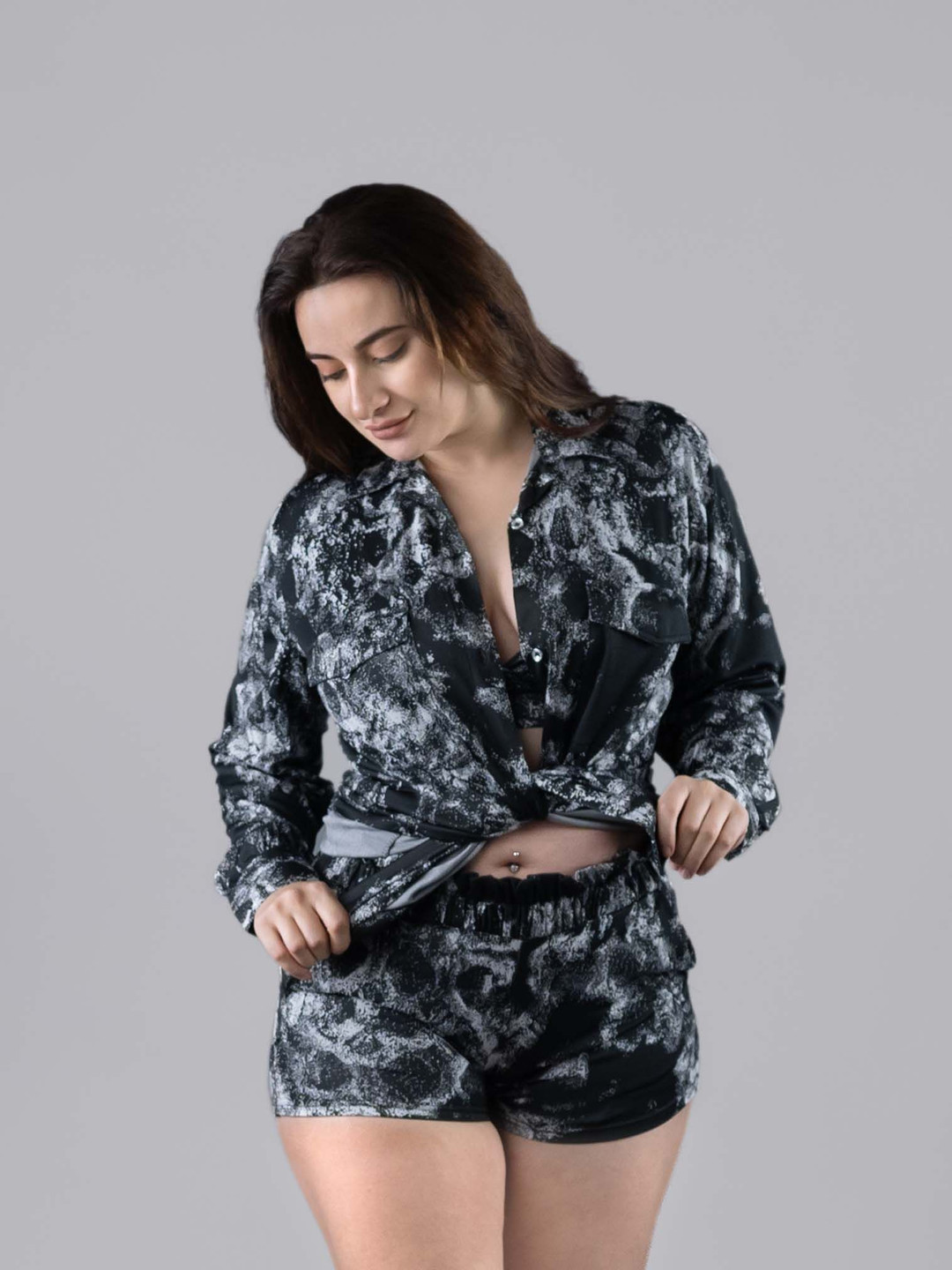 

Keepfit Women 3 Pcs Printed Padded Plus Size Swimset With Coverup Shirt, Black