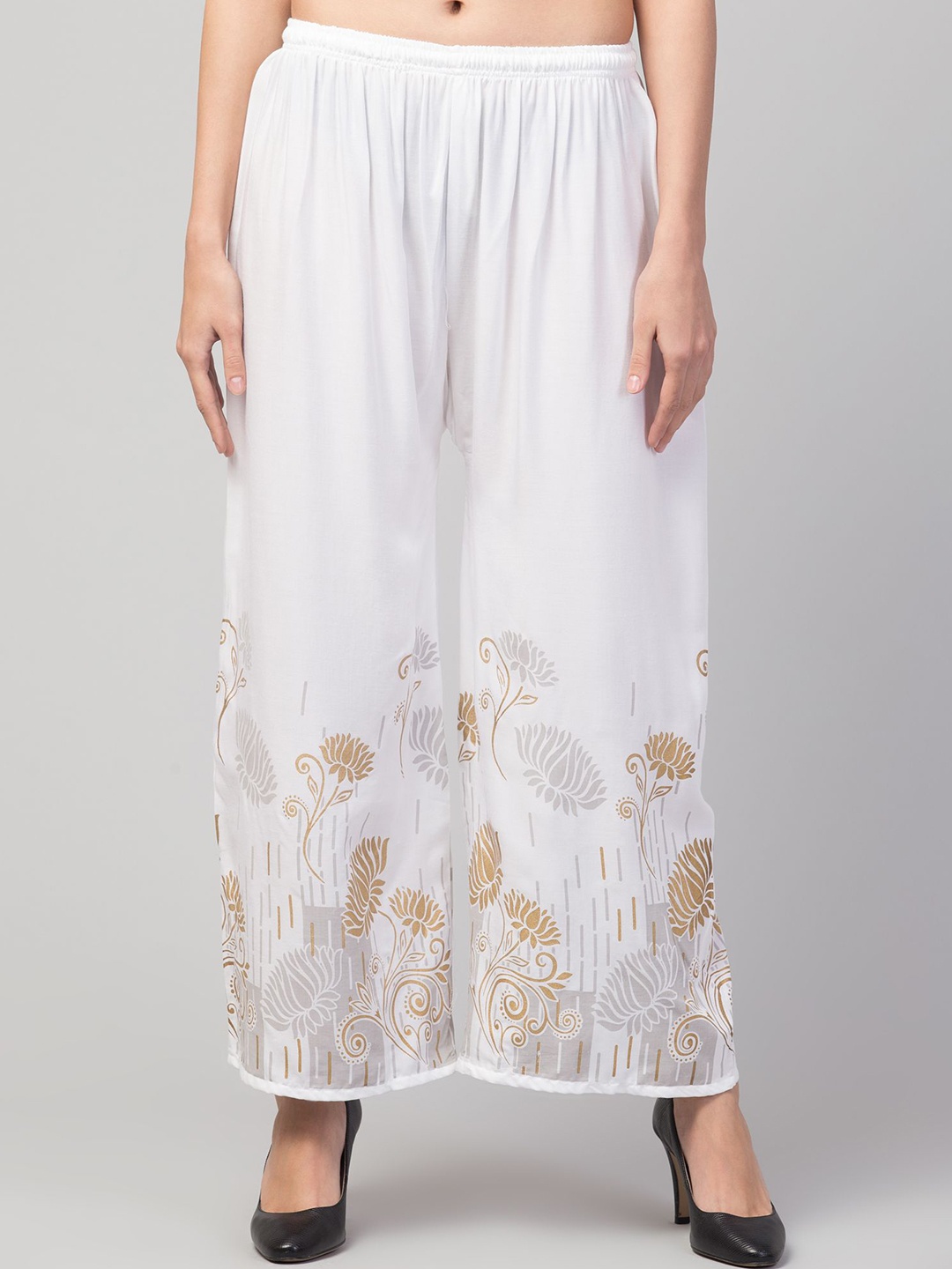 

STYLE PREZONE Women Ethnic Motifs Colourblocked Palazzos, White