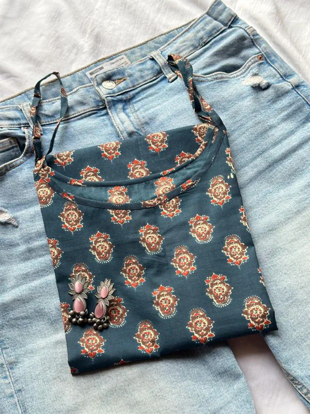 

JONAYA Floral Print Cotton Top, Blue