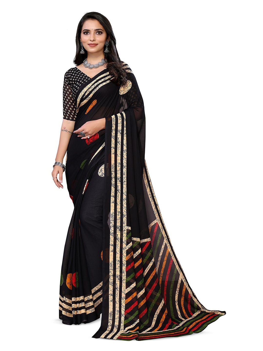 

Moda Rapido Printed Saree, Black