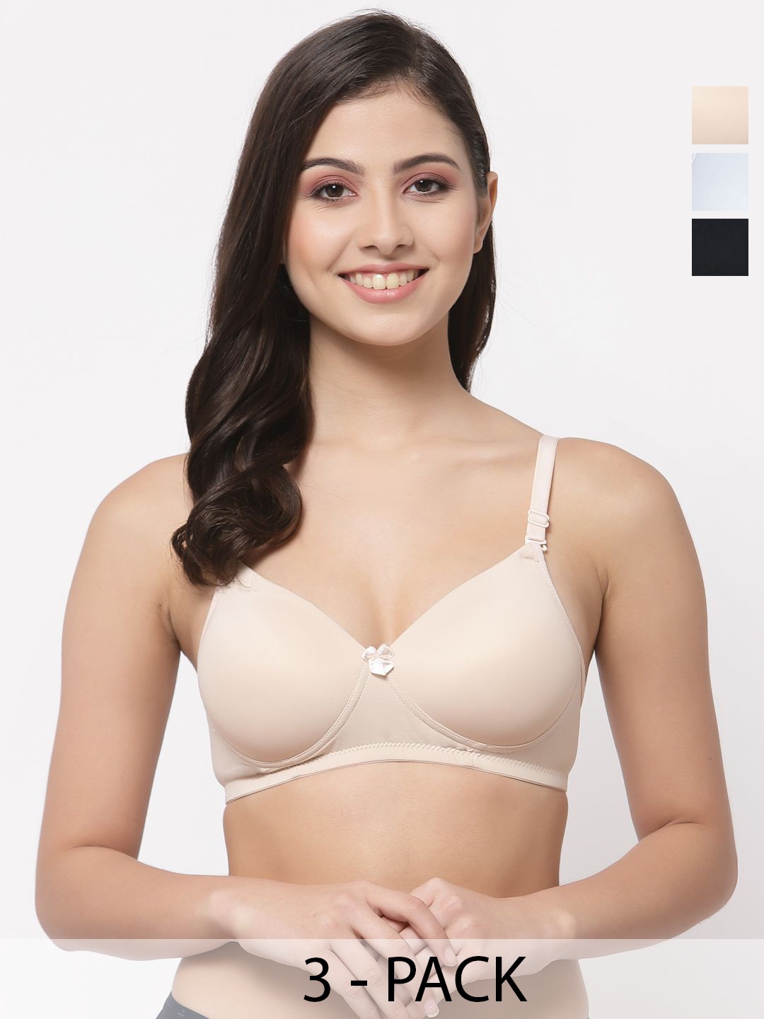 

College Girl Women Pack Of 3 Full Coverage Lightly Padded Bra, Beige