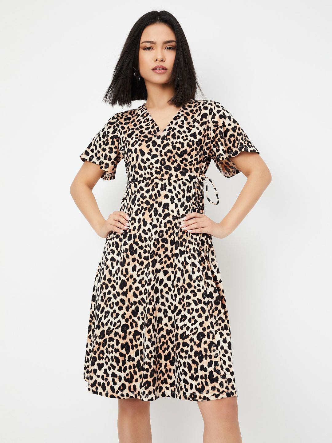 

max Women Animal Printed Wrap Dress, Black