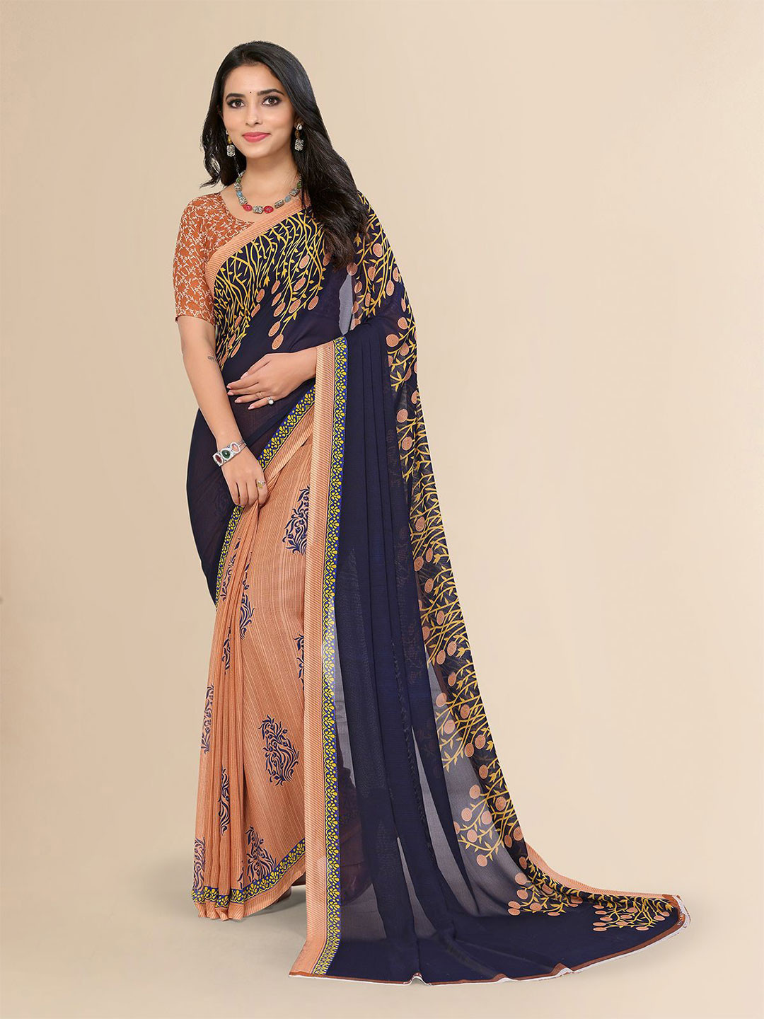 

Moda Rapido Floral Printed Saree With Unstiched Blouse Piece, Blue