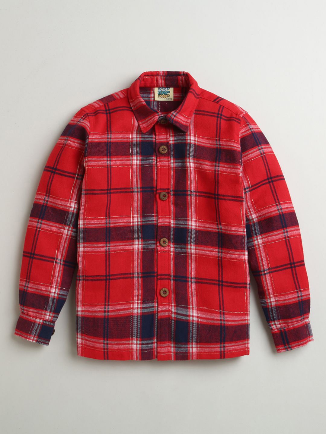 

ZIP ZAP ZOOP Boys Spread Collar Tartan Checked Cotton Casual Shirt, Red