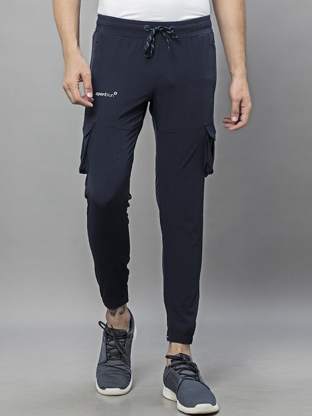 

SPORT SUN Men Mid Rise Sports Cargo Joggers, Navy blue