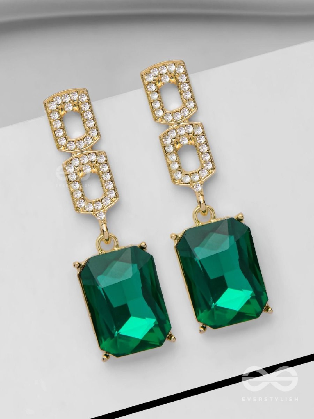 

EVERSTYLISH Gold-Plated Emeralds Artificial Stones and Beads Contemporary Drop Earrings