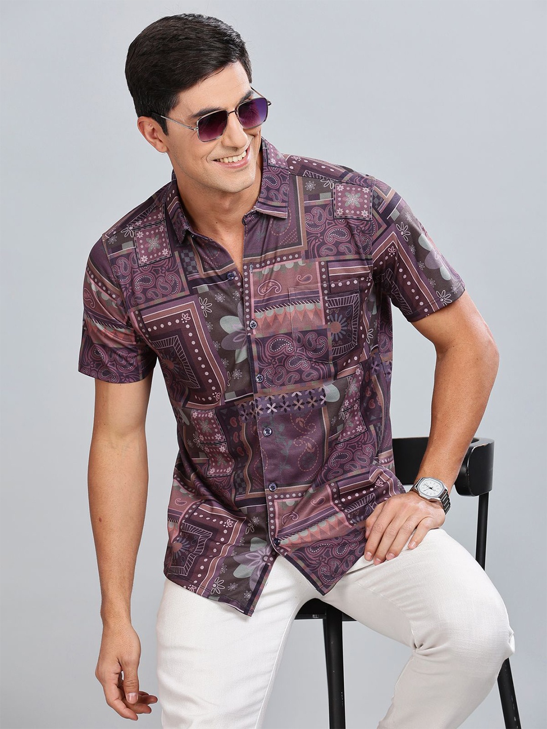 

BULLMER Men Standard Opaque Printed Casual Shirt, Burgundy