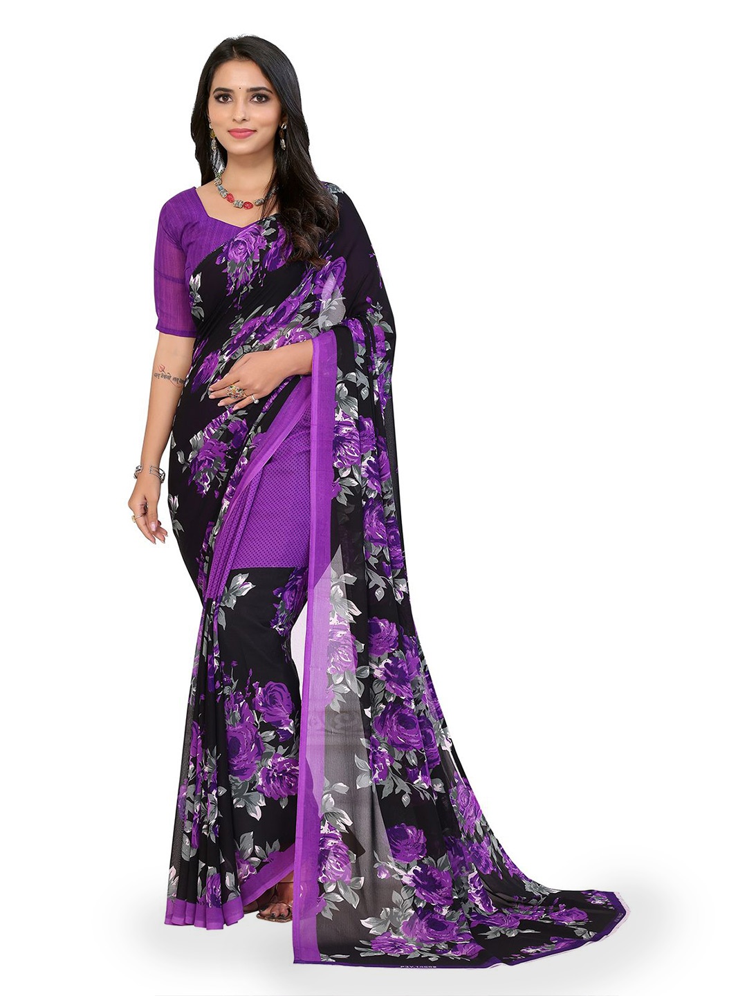 

Moda Rapido Poly Georgette Saree, Purple